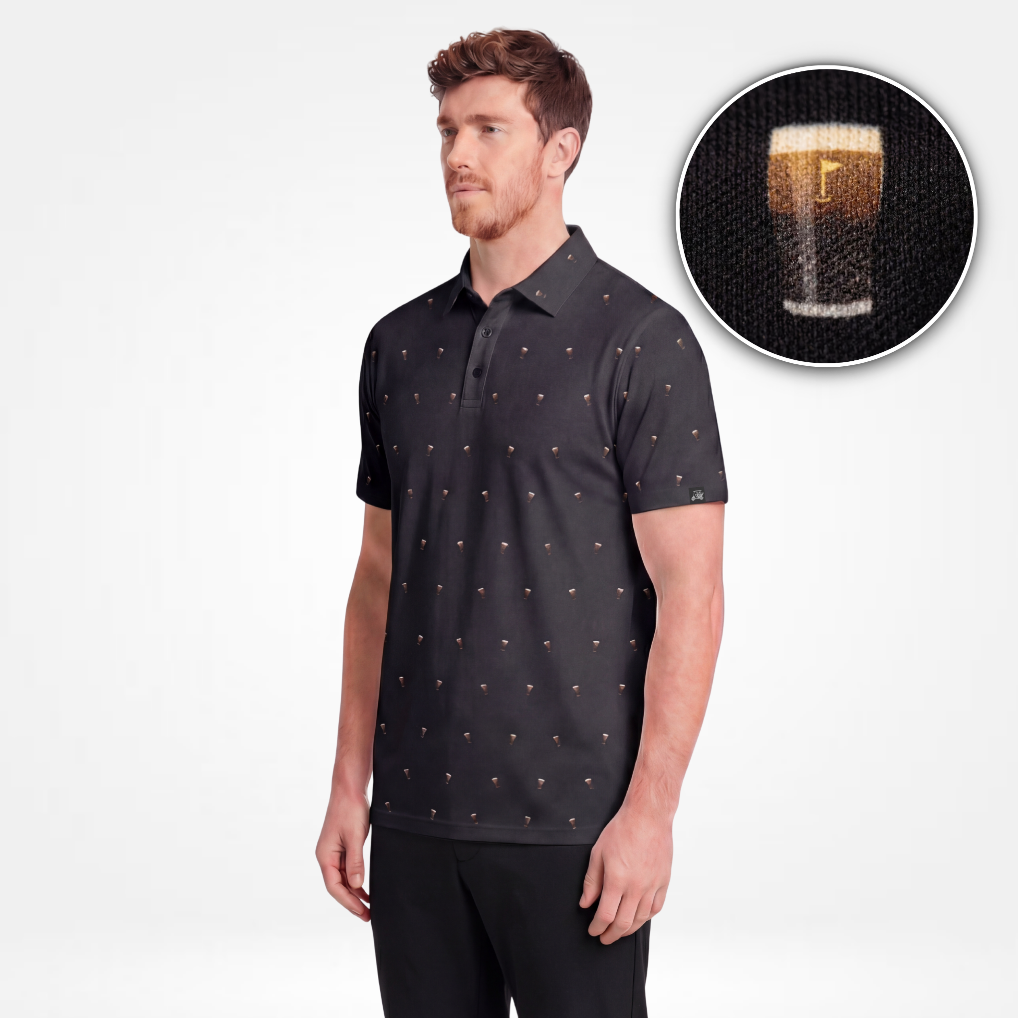 Split The G Black - Irish Stout Men's Golf Polo | Golf Bros