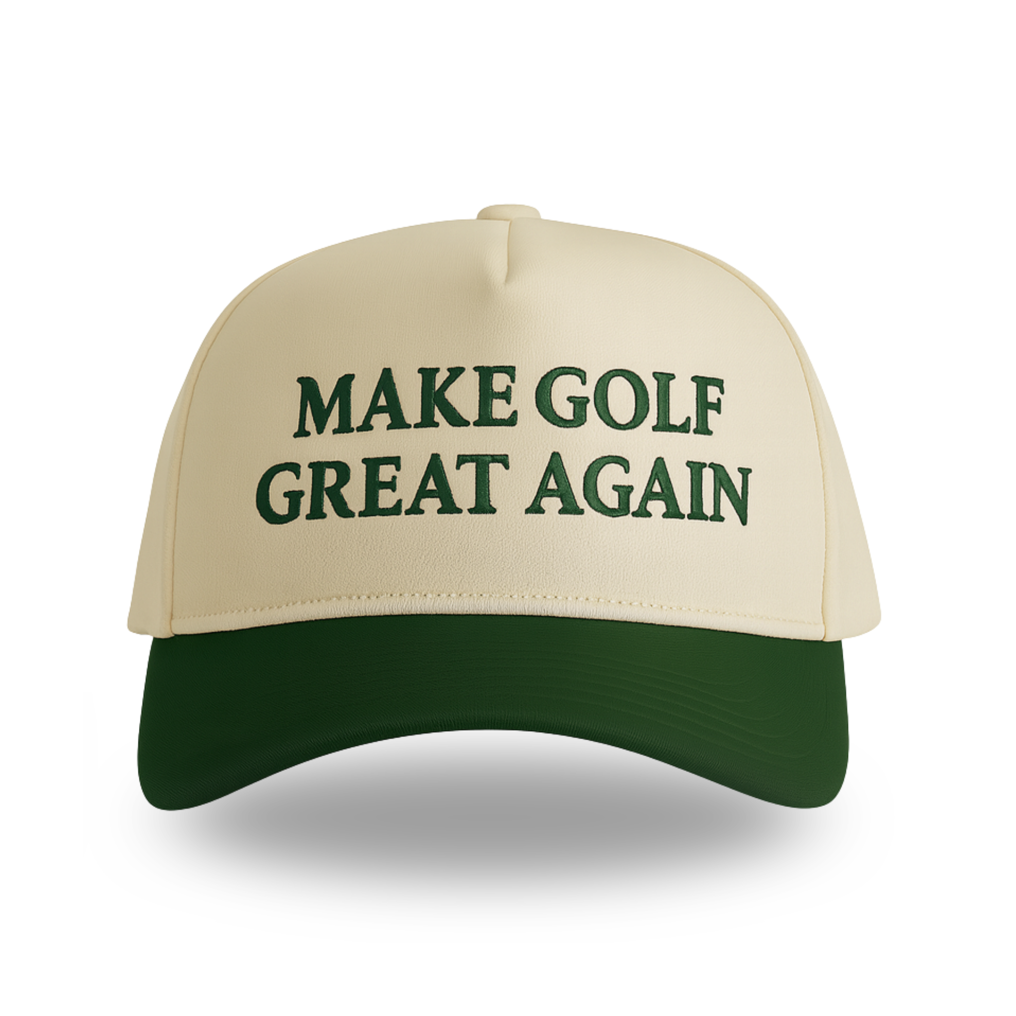MAKE GOLF GREAT AGAIN CAP - BEIGE/FOREST GREEN