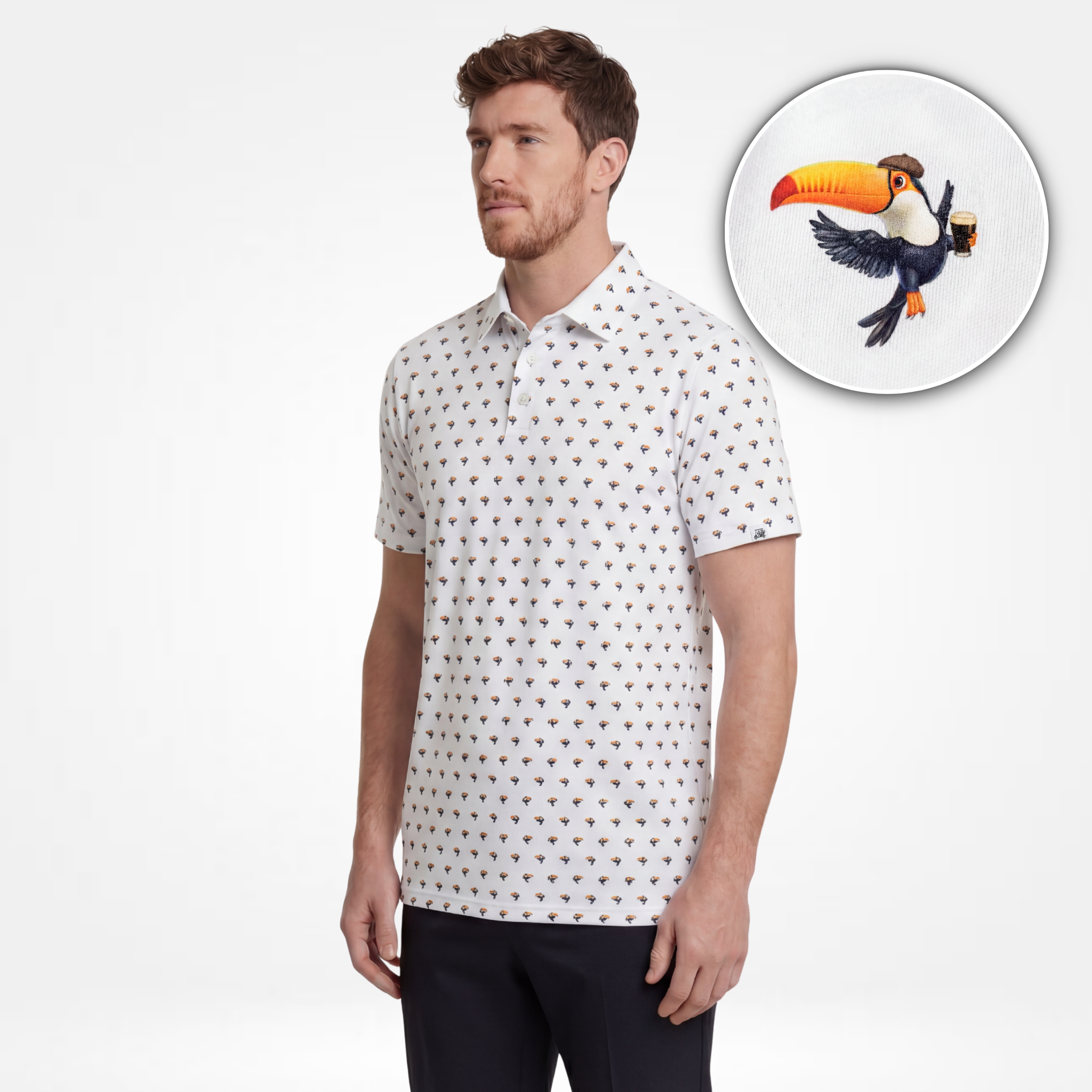 Tipsy Toucan - White - Men's Golf Polo Shirt