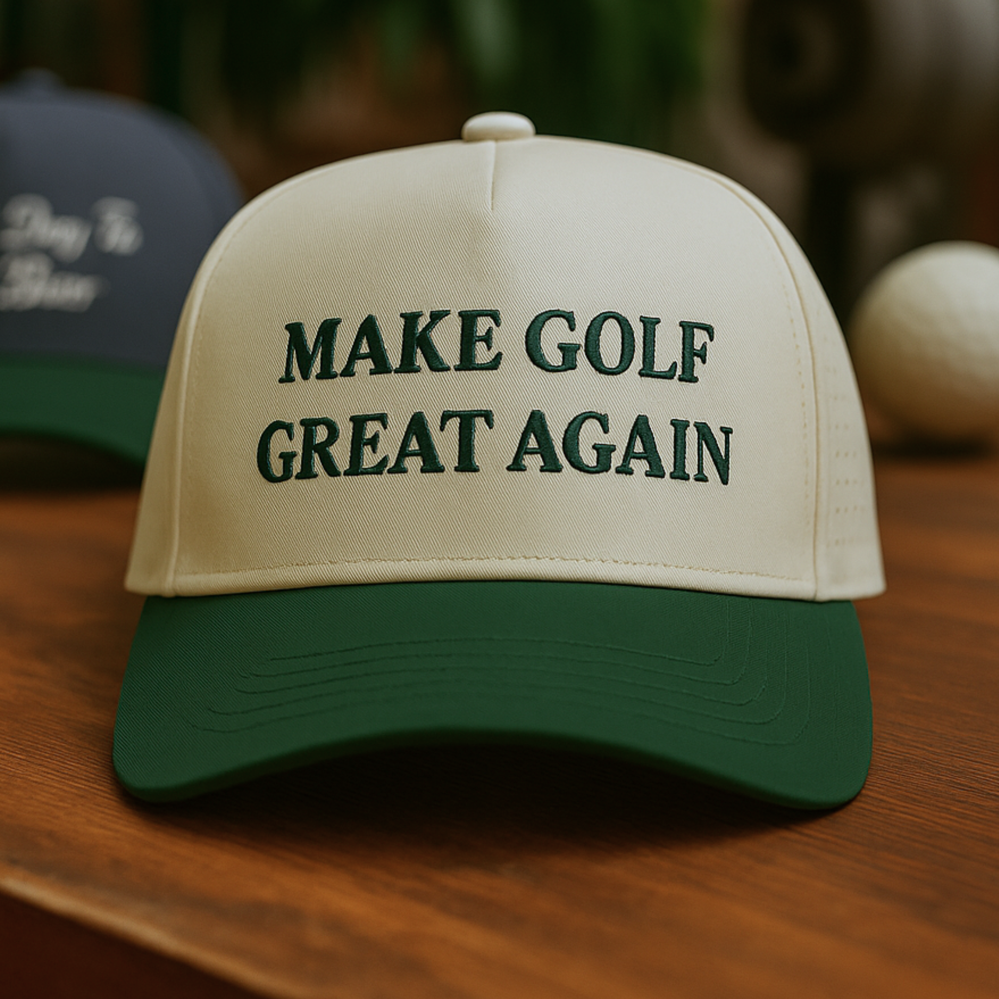 MAKE GOLF GREAT AGAIN CAP - BEIGE/FOREST GREEN