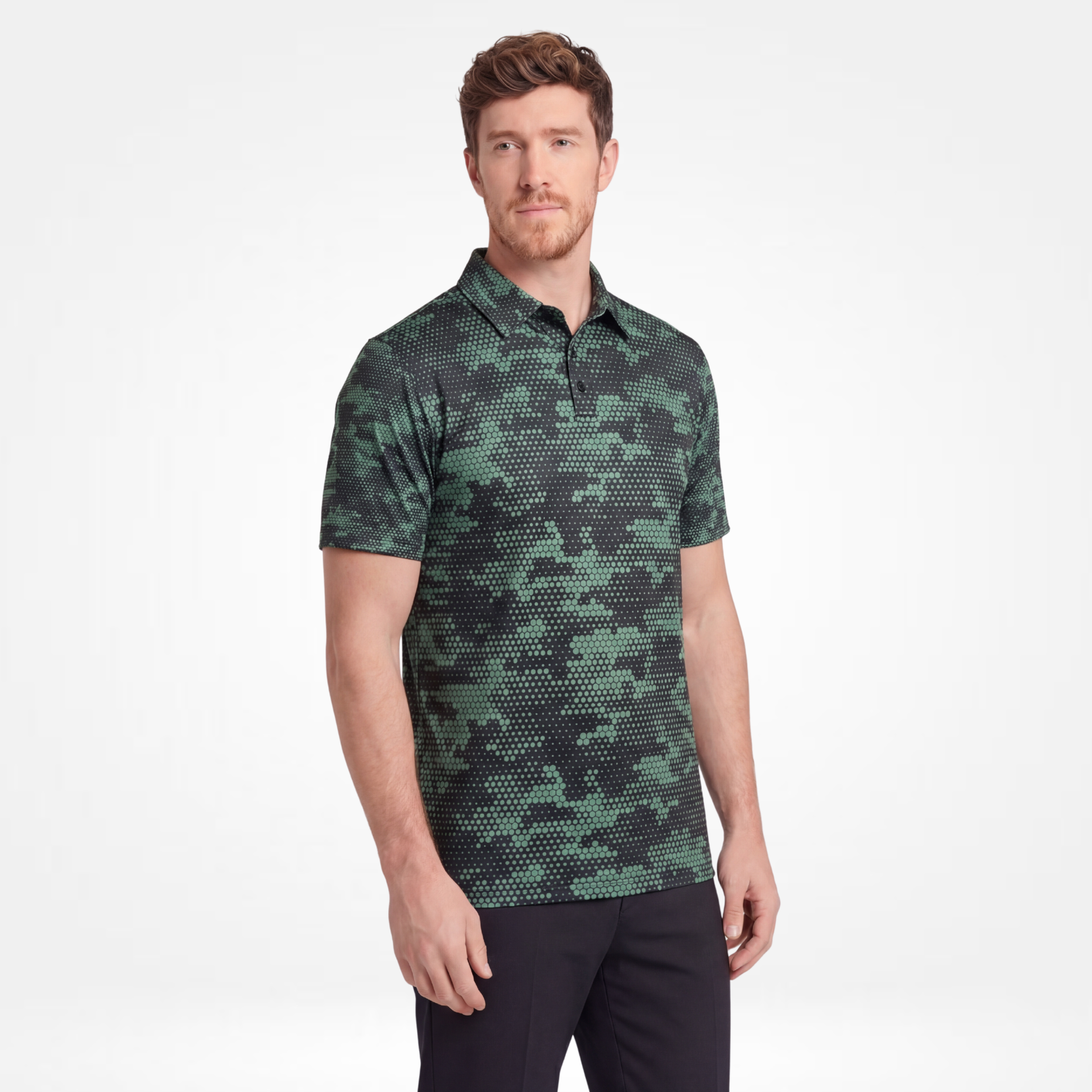 DIGITAL CAMO - WOODLAND GREEN - Men's Golf Polo Shirt