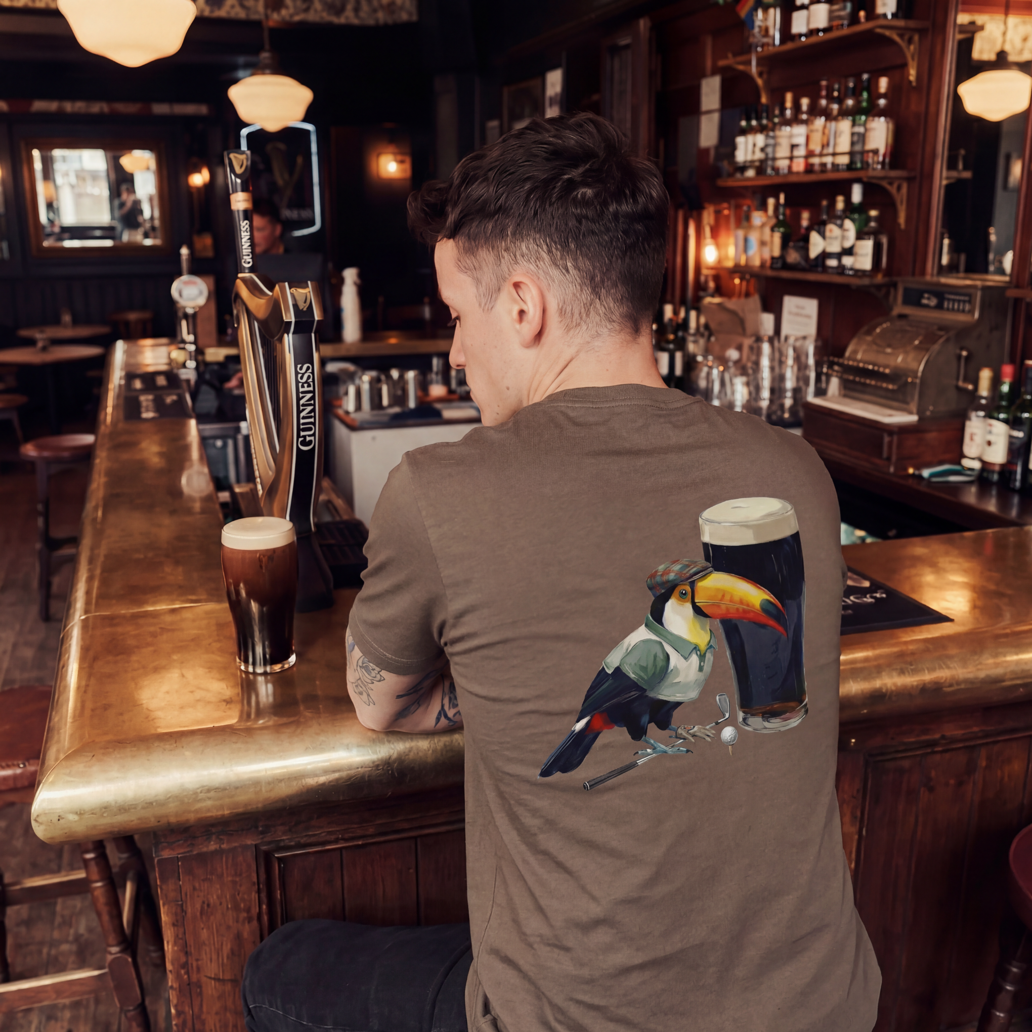 TARTAN TOUCAN TEE - BROWN