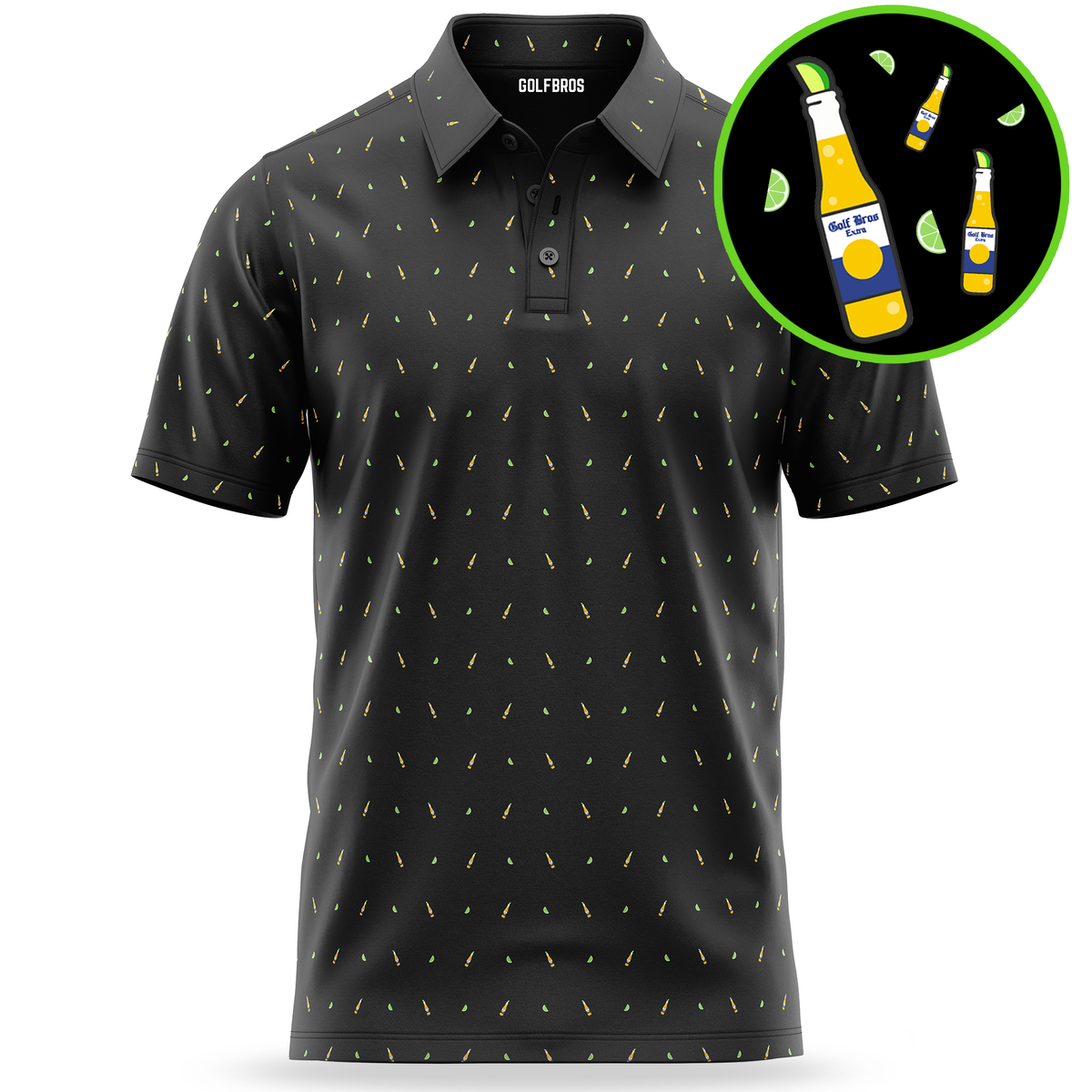 LIME WEDGE - BLACK - Men's Golf Polo Shirt