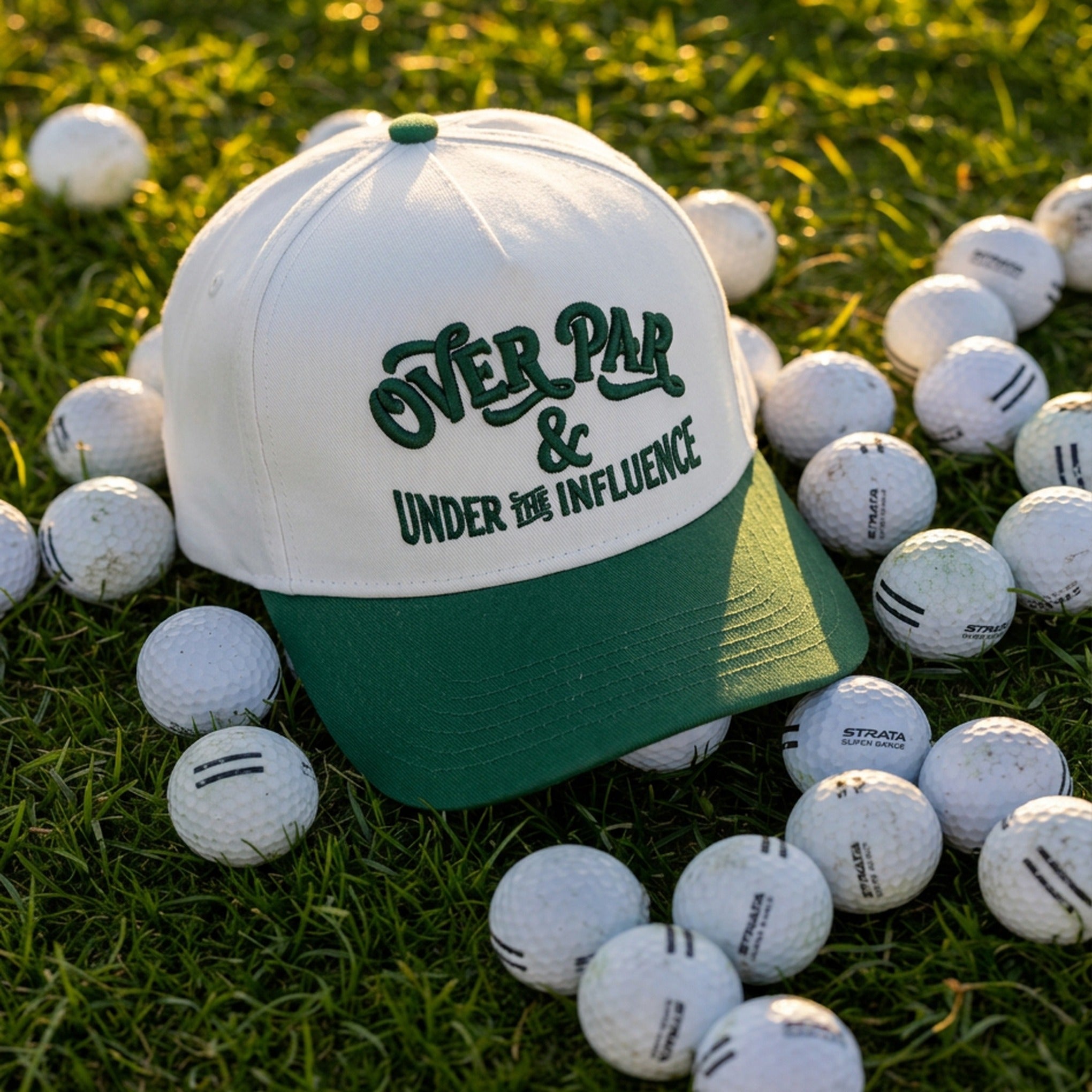 Over Par & Under The Influence Cap - Natural/Forest Green